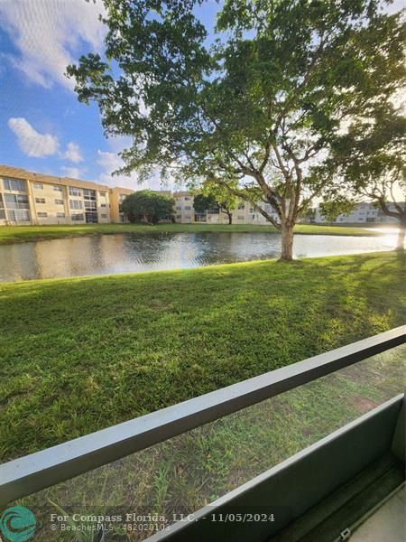 a view of lake from a balcony