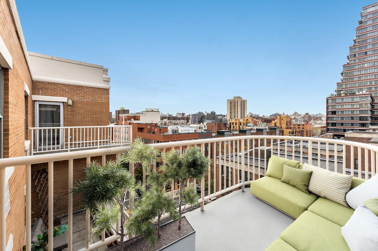 a balcony with a couch