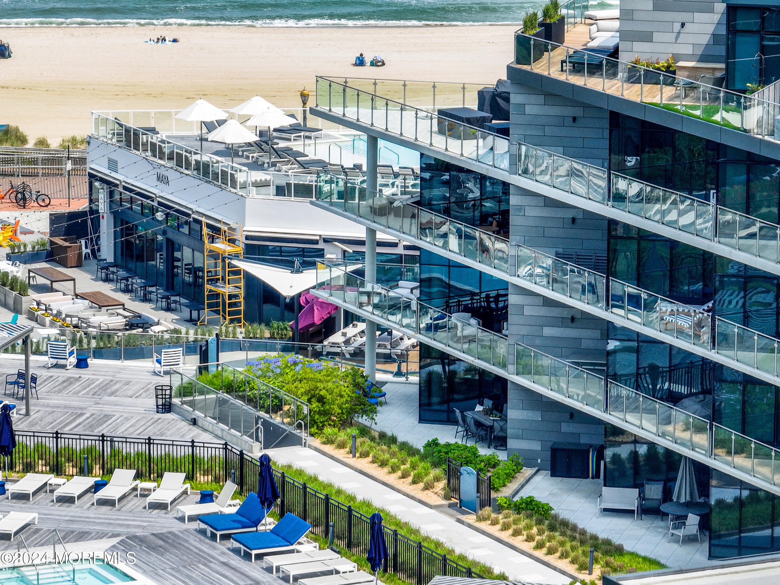 a view of city and swimming pool