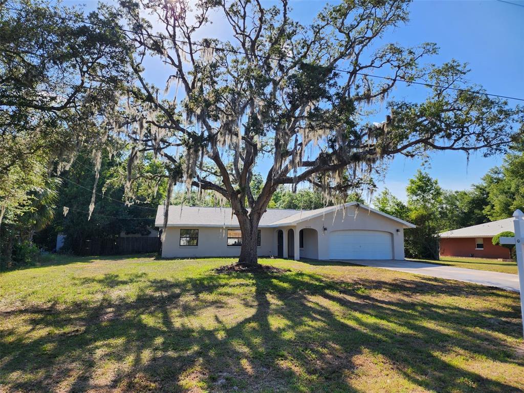 a front view of house with yard and trees