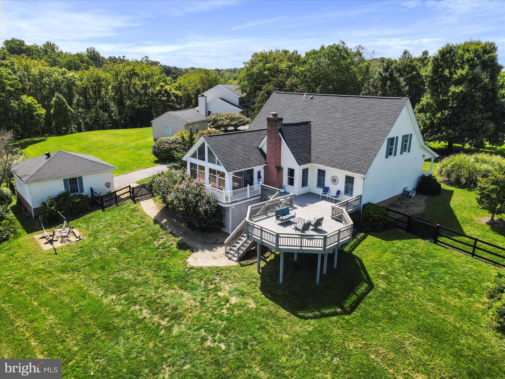 Drone view of home and deck