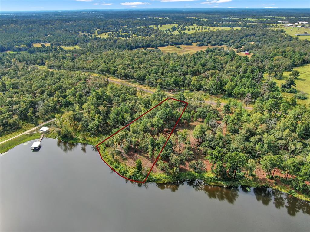 an aerial view of residential houses with outdoor space and trees