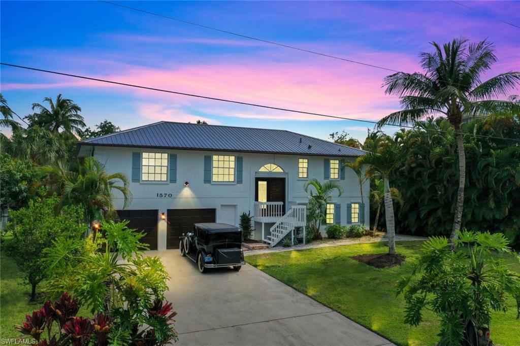 a front view of a house with patio