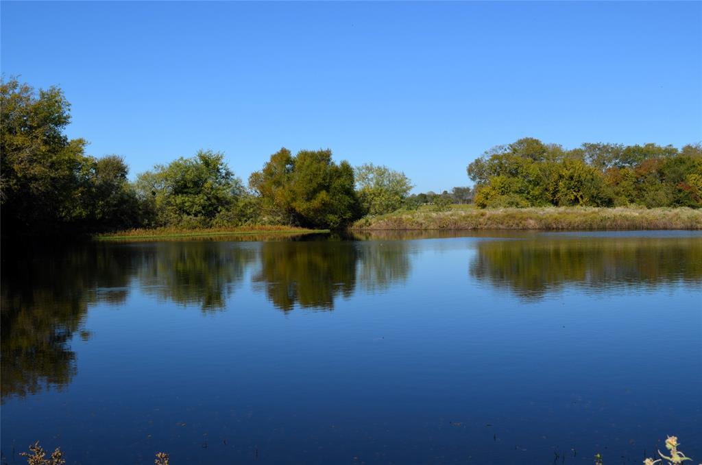 a view of a lake with houses in the background