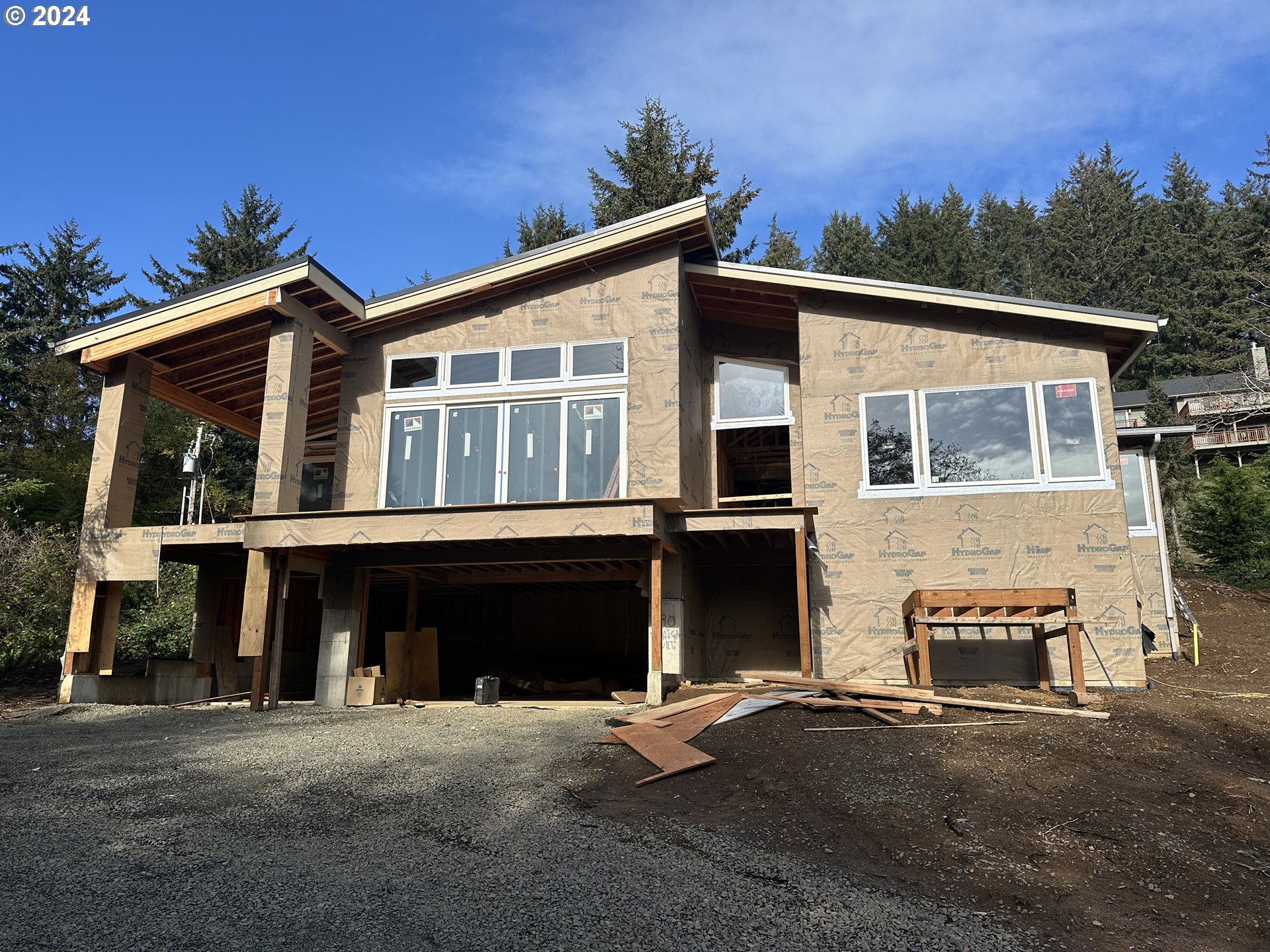 a front view of a house with a garage