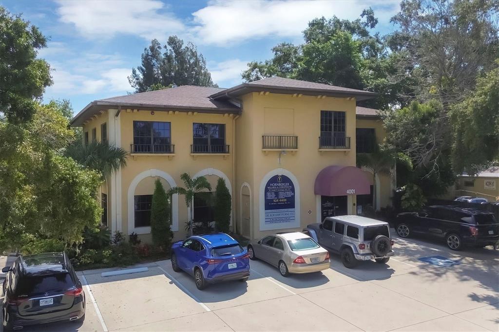 a front view of a house with patio