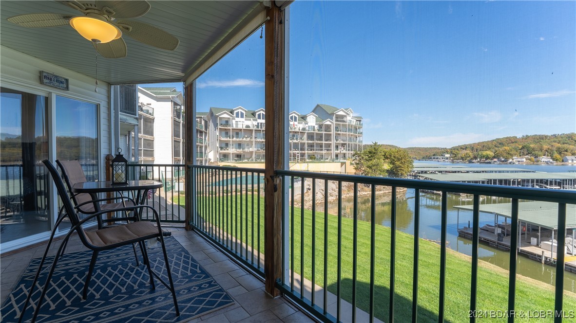 Fully screened deck with view of pool, main channe