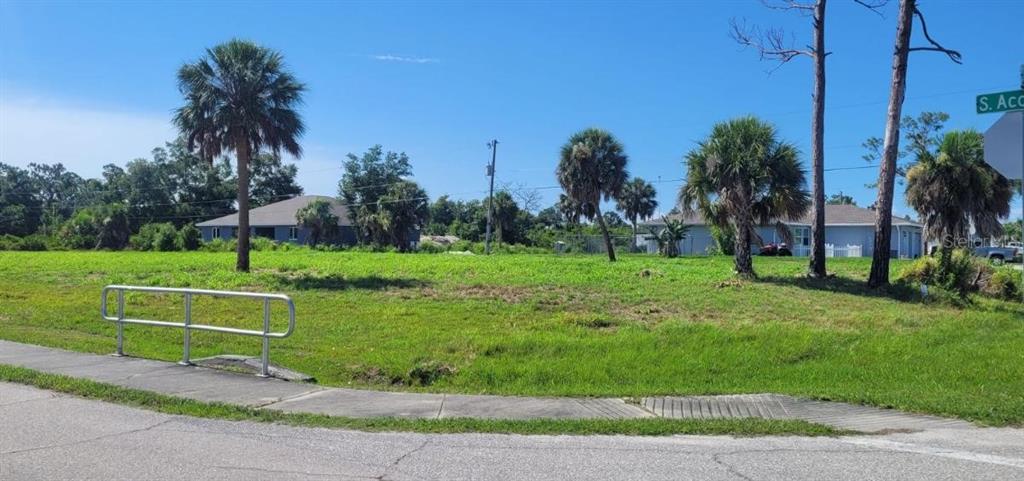 a view of a park with plants and trees