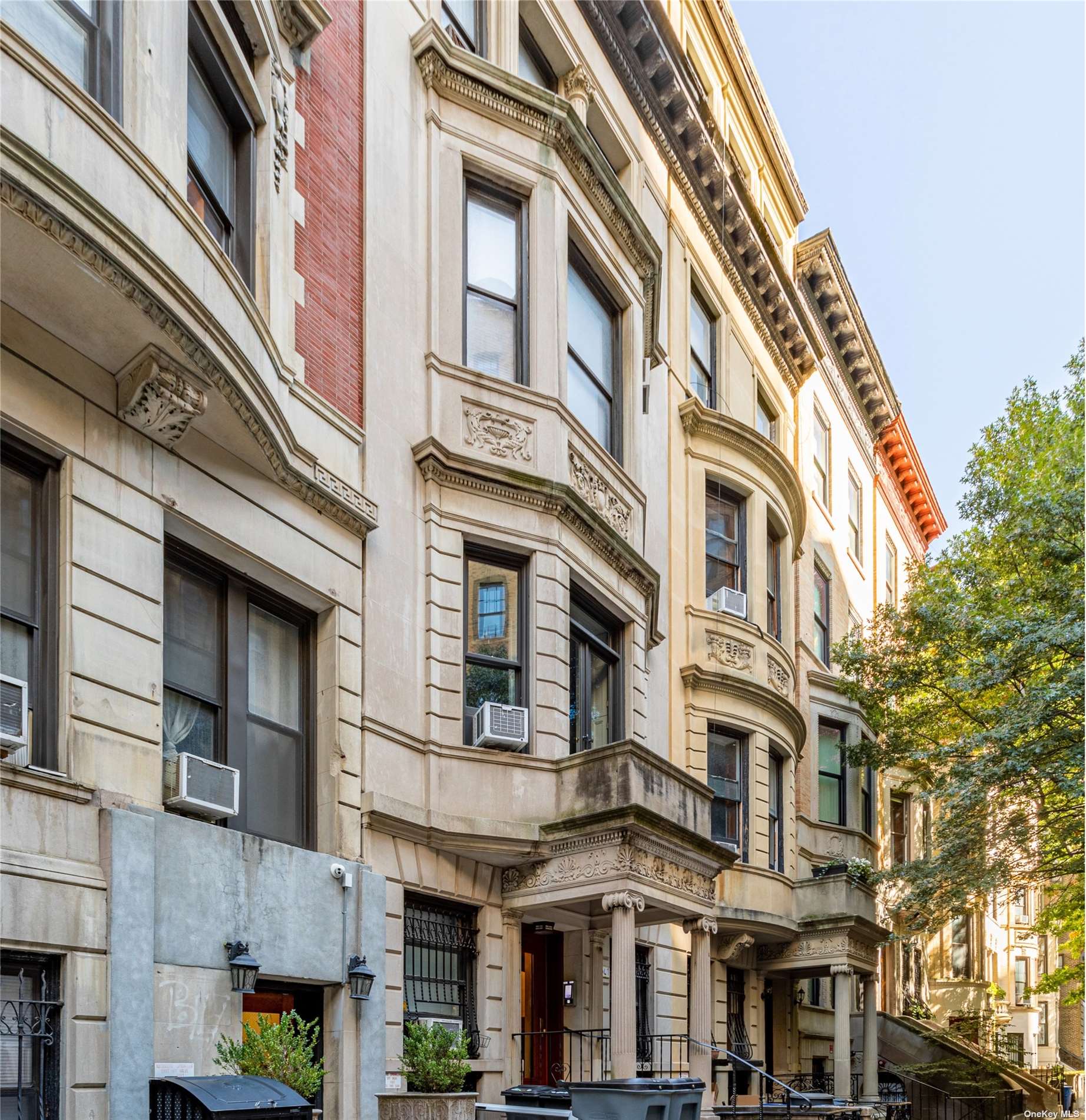 a front view of a multi story building