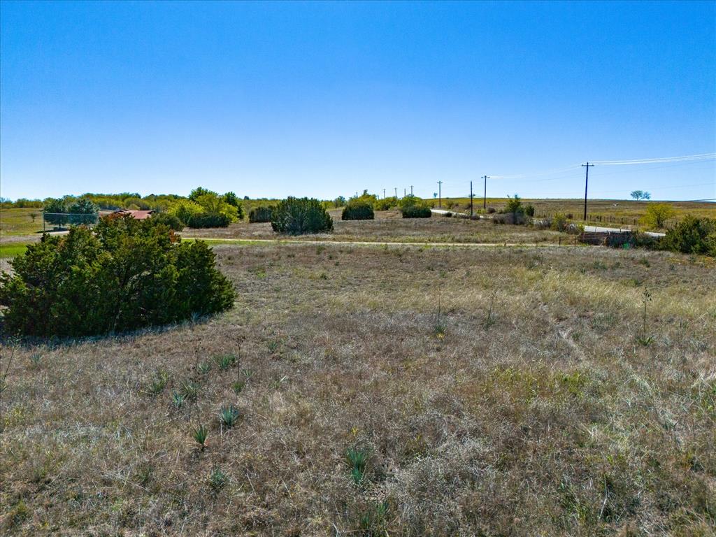 a view of a field with trees in background