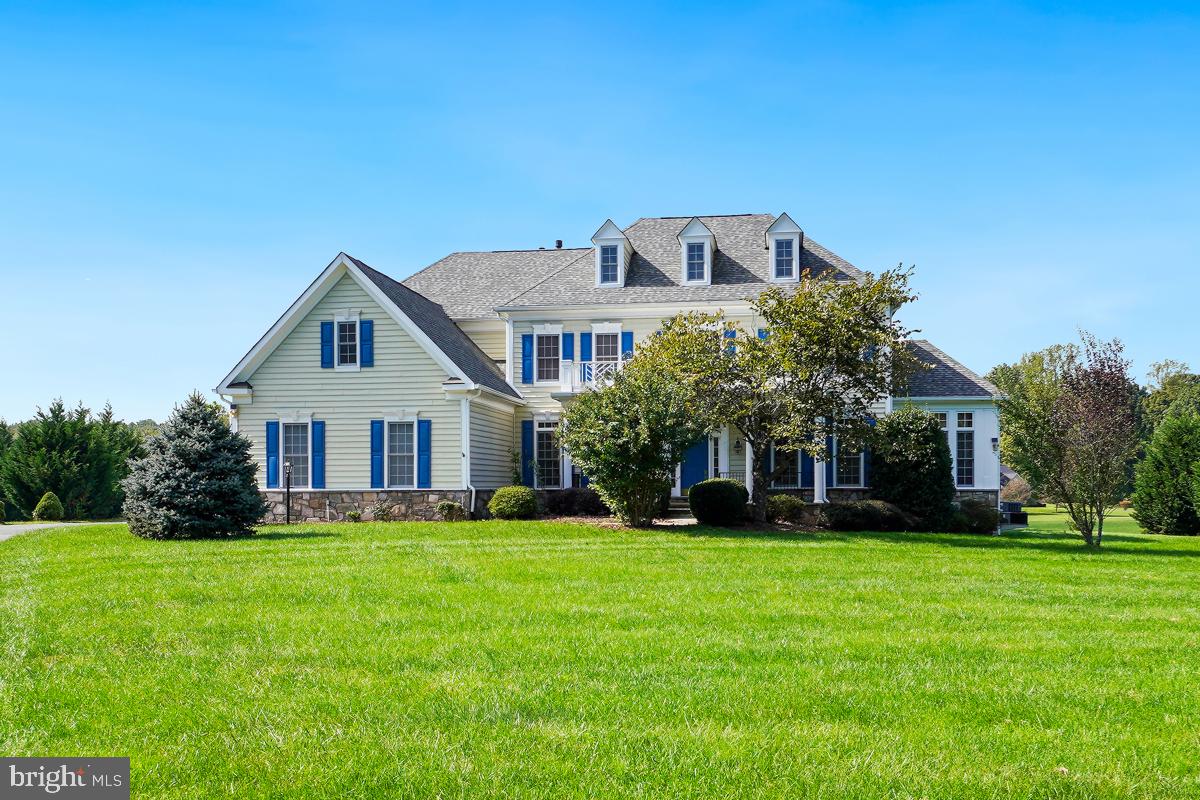 a front view of house with yard and green space