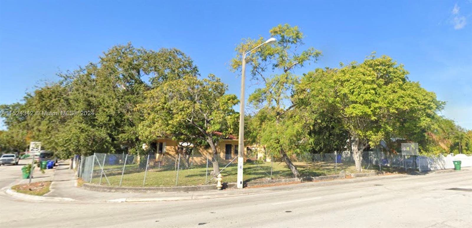 a view of road with large trees