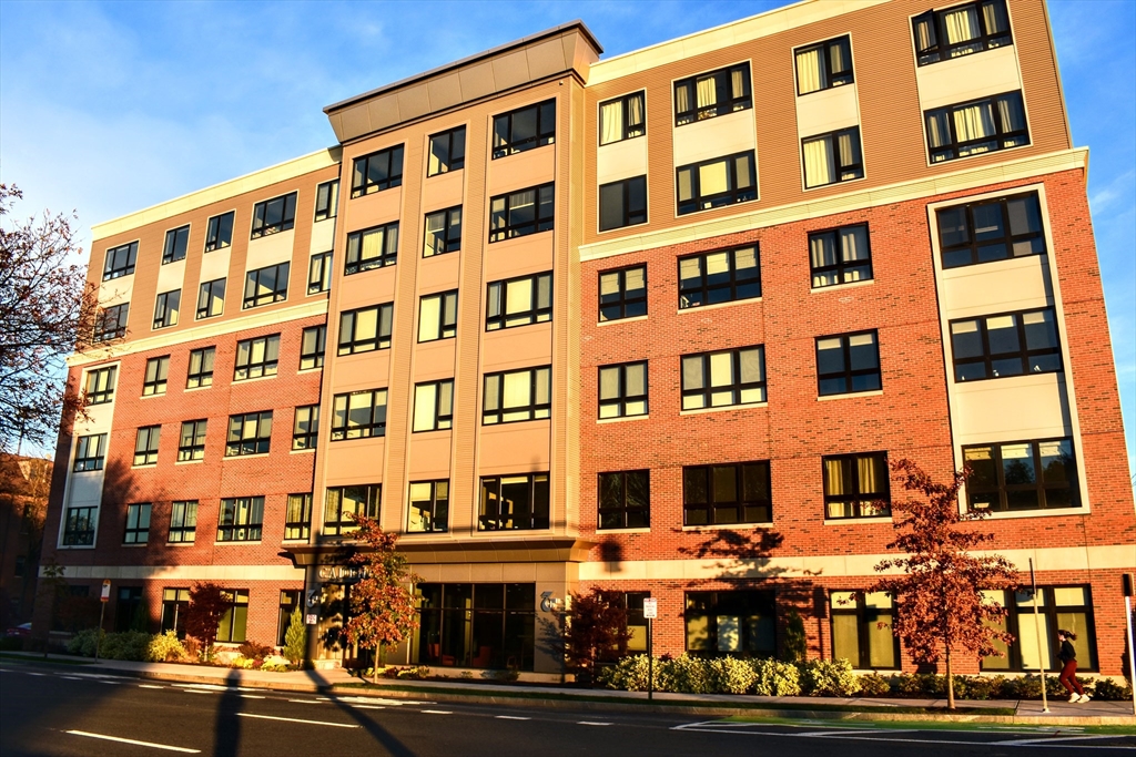 a front view of a building with street