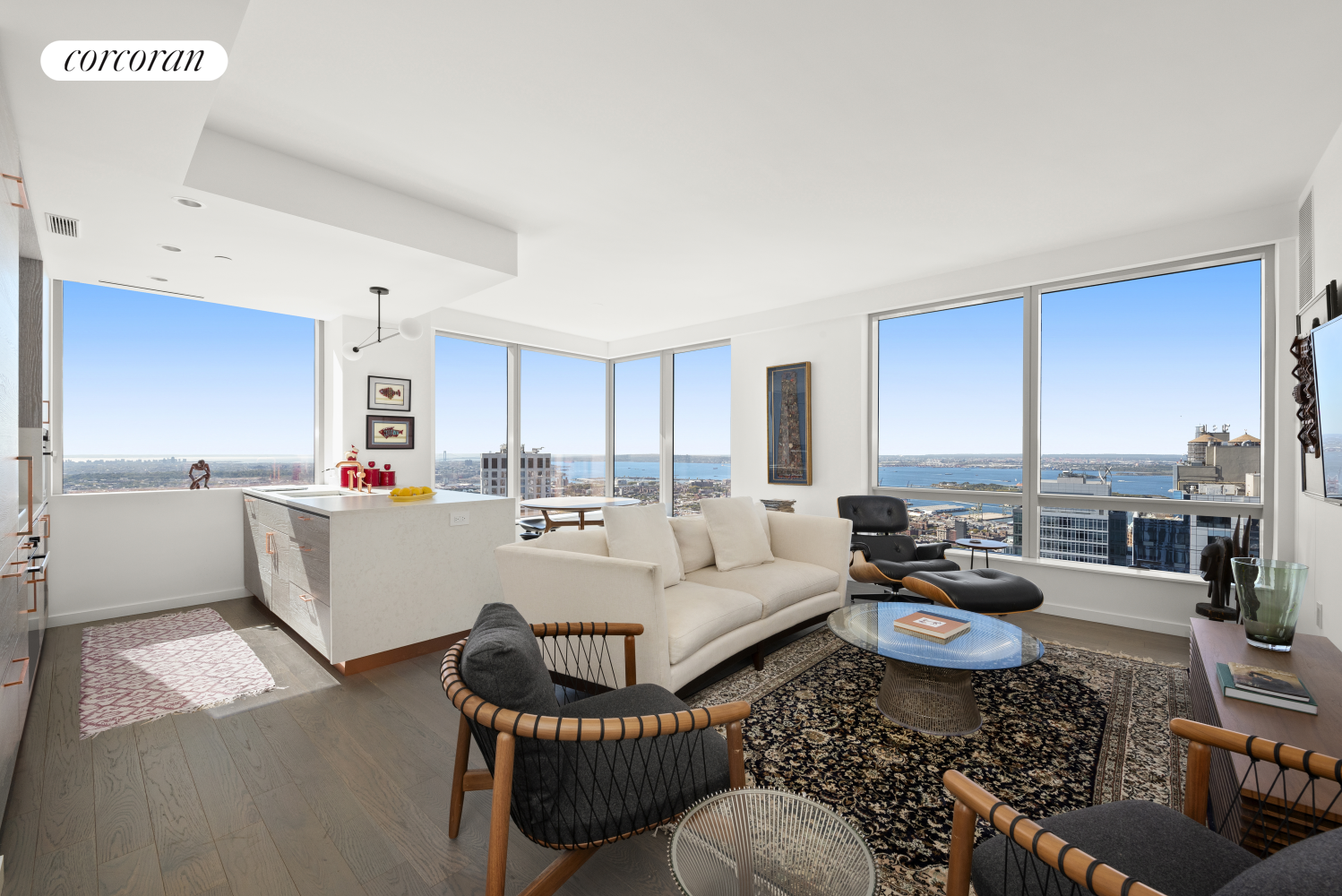 a living room with furniture and a table