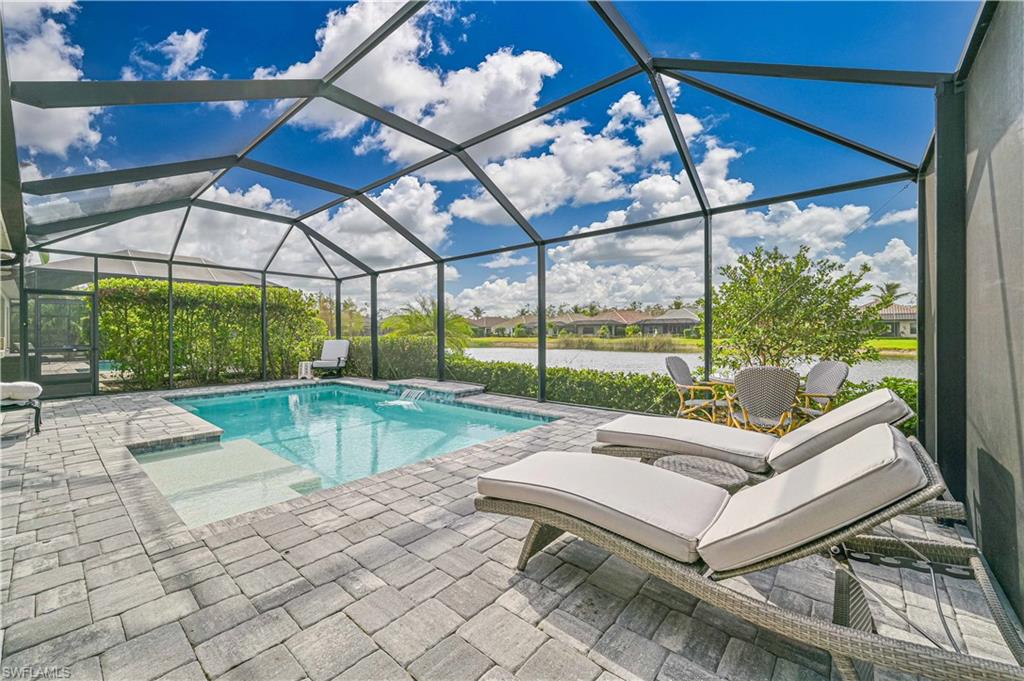 a view of a patio with a backyard