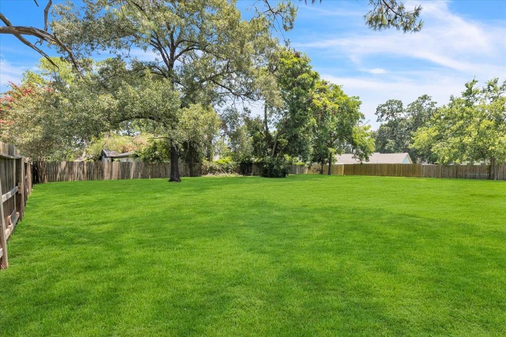 a view of green field with trees in the background