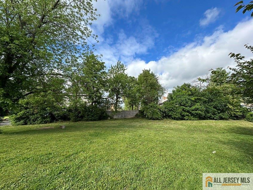 a view of a green field with trees in the background