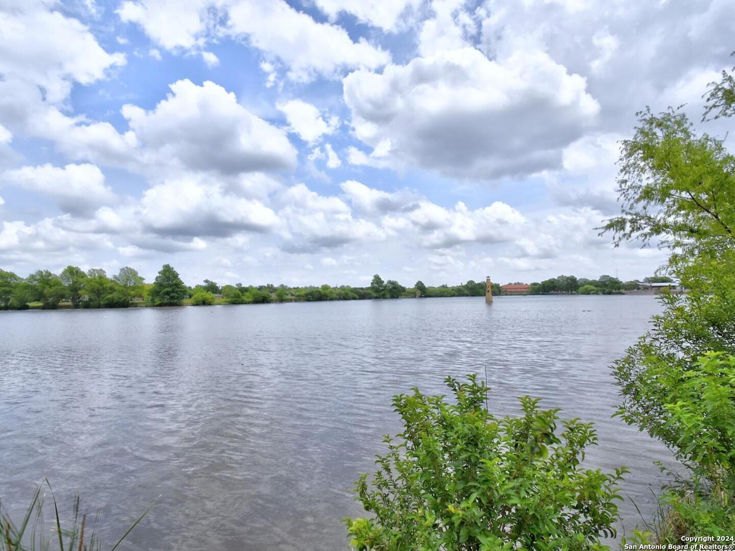 a view of a lake from a yard