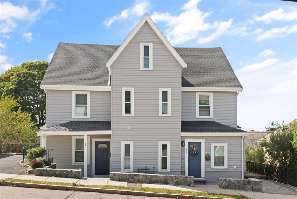 a front view of residential houses