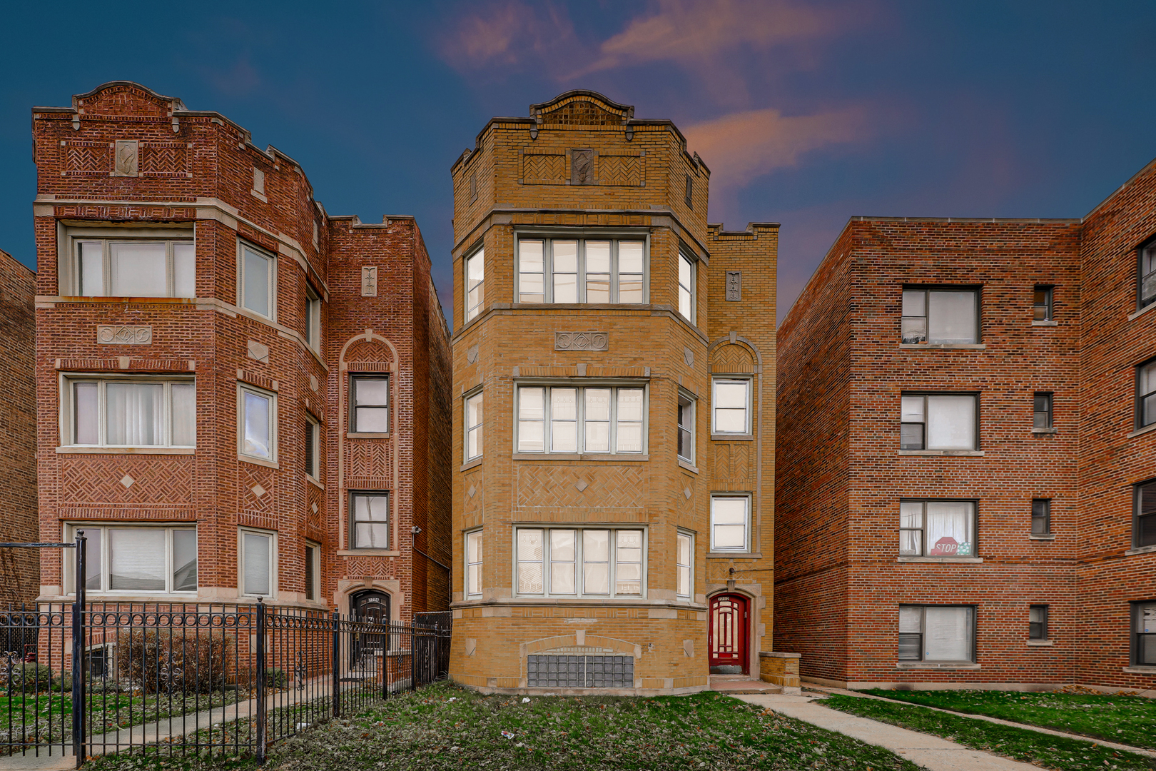 front view of a brick house