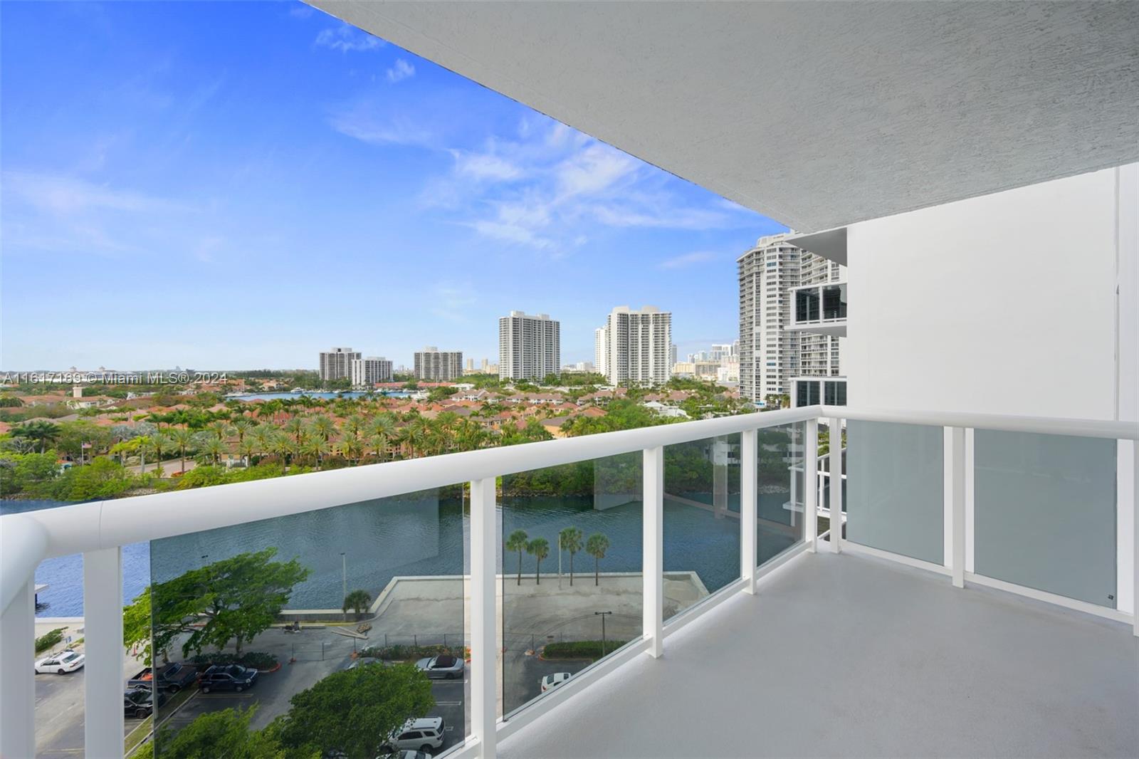 a view of a balcony with city view