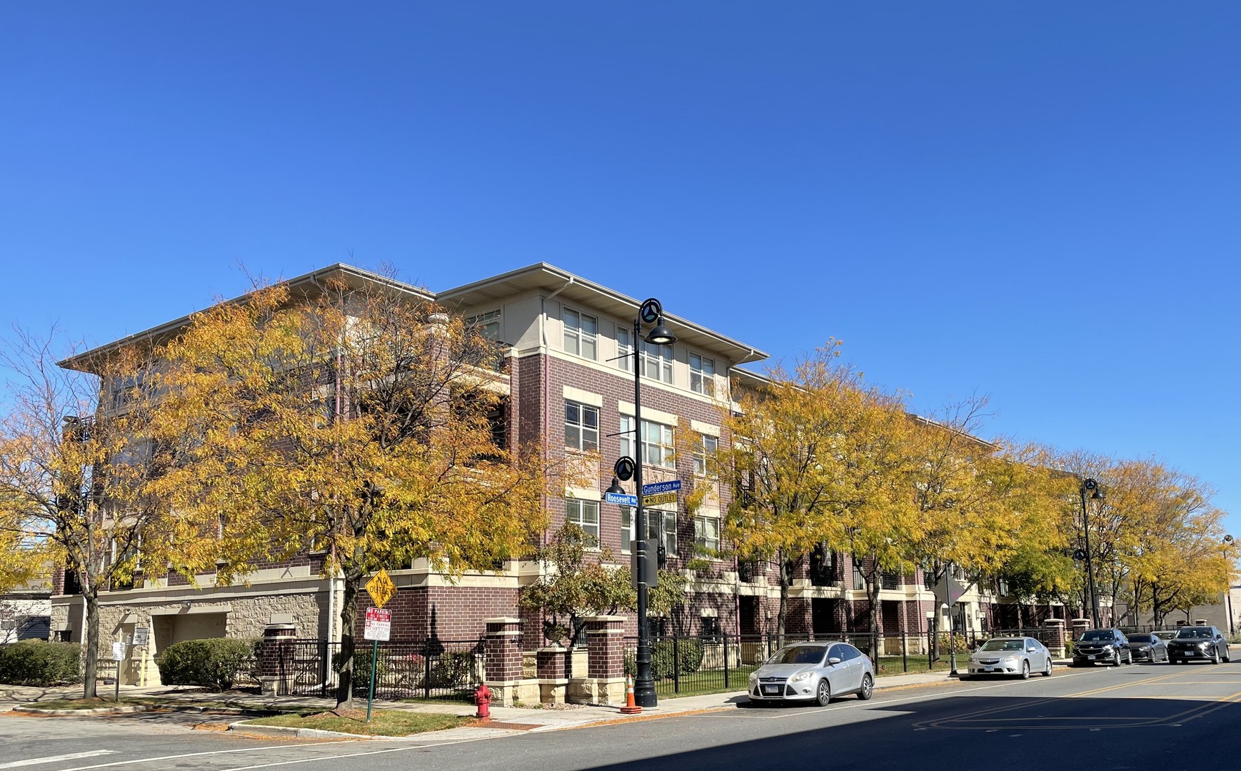 a view of a building and a street