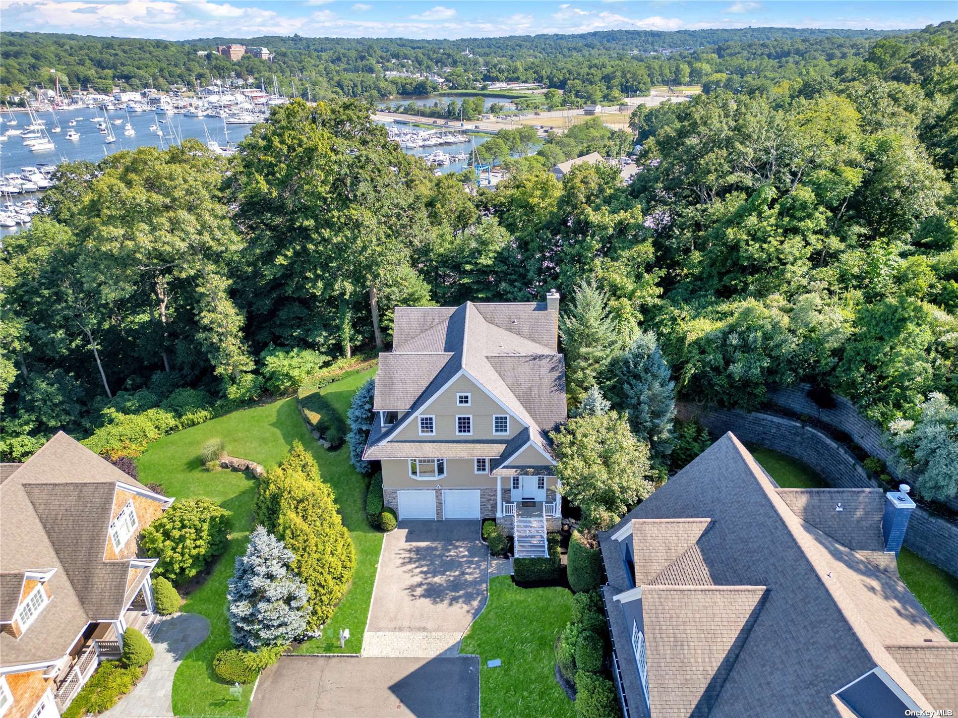 an aerial view of a house with a garden view