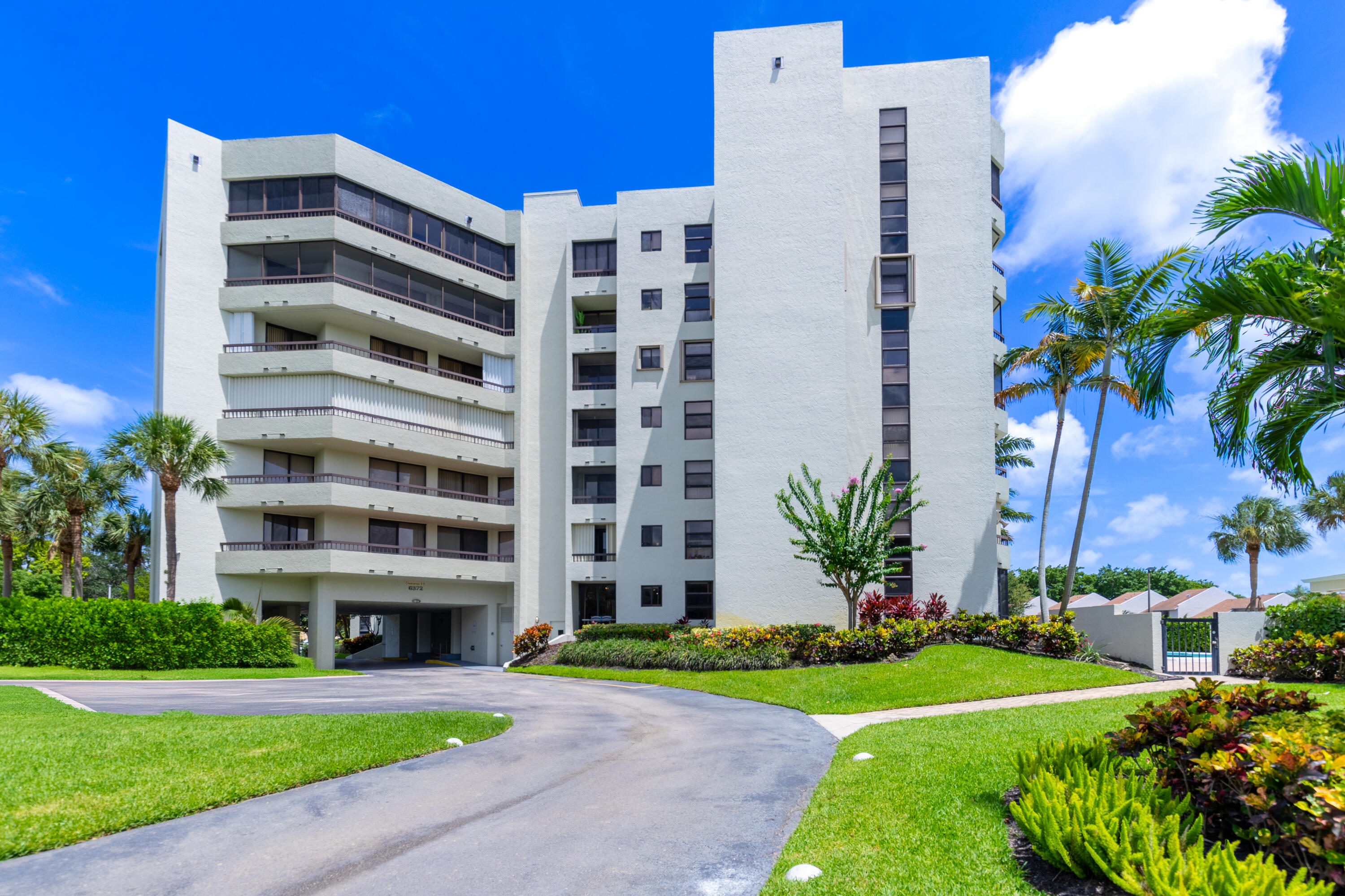 a front view of a multi story building