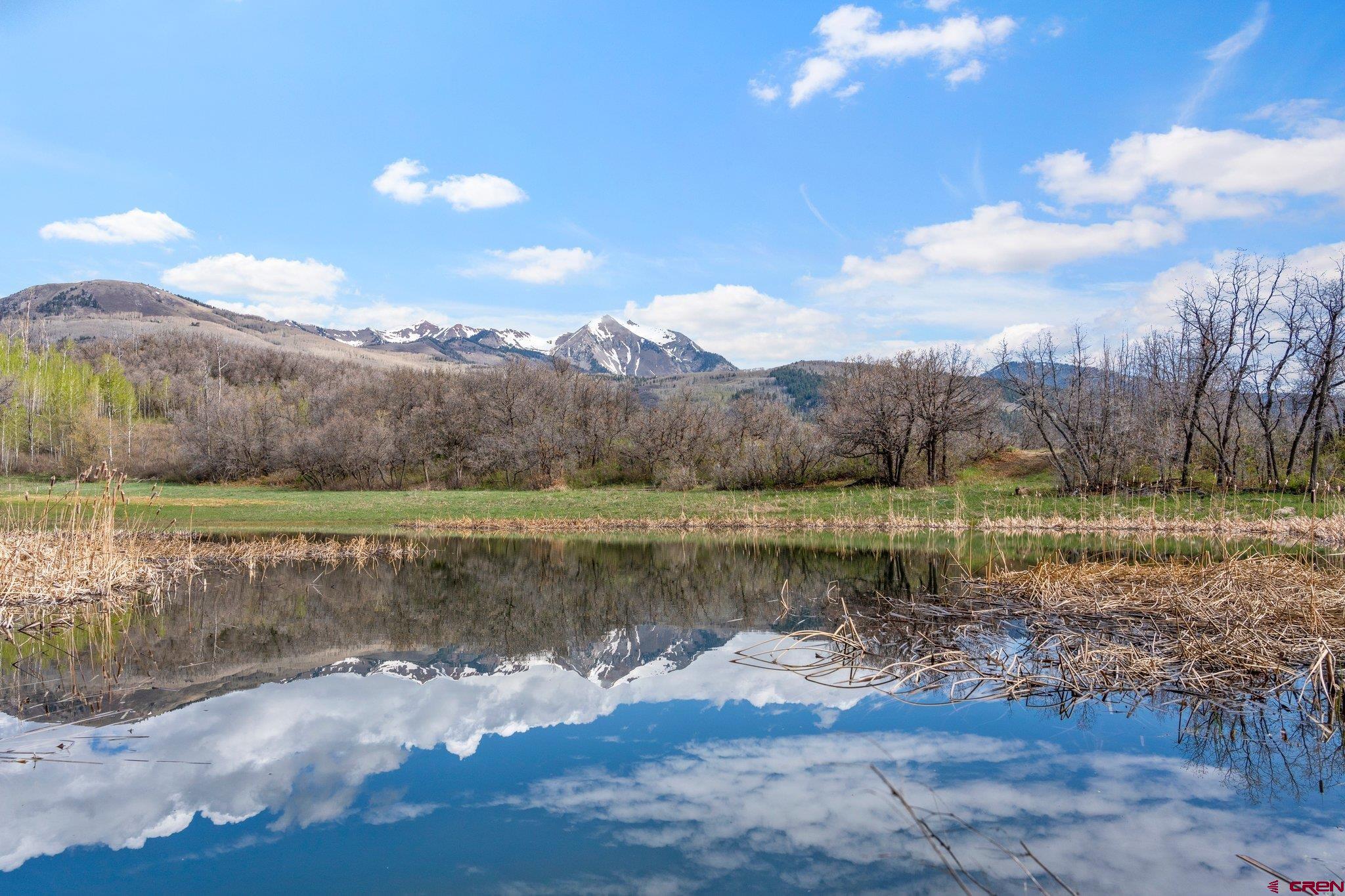 a view of lake with green space