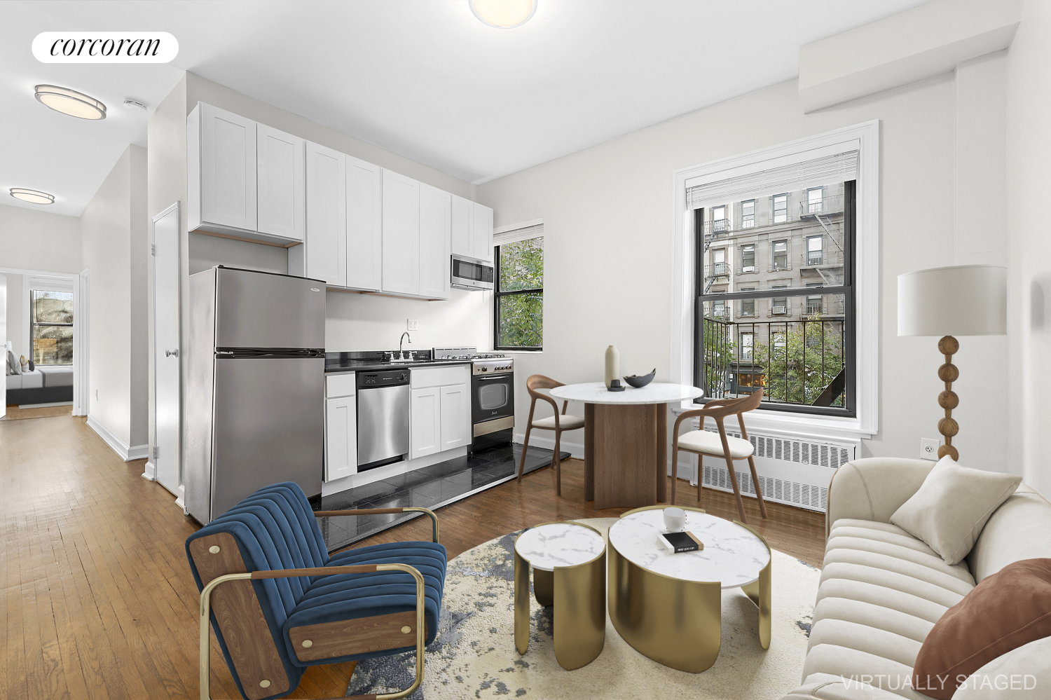 a living room with furniture and a window