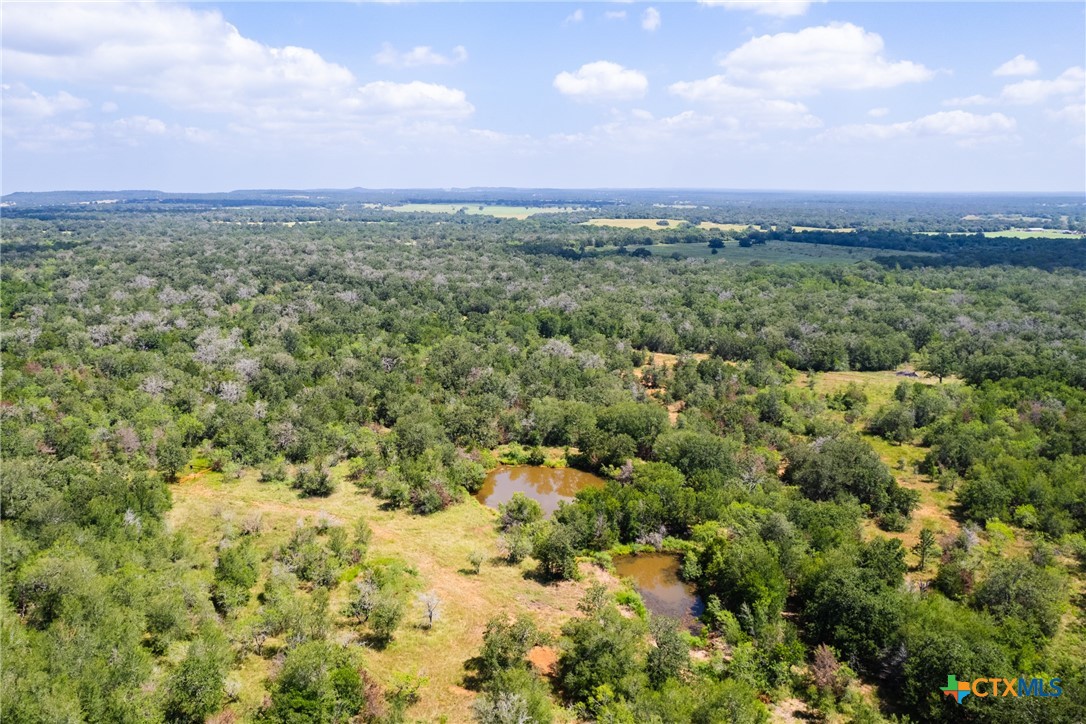 an aerial view of residential houses with outdoor space and trees