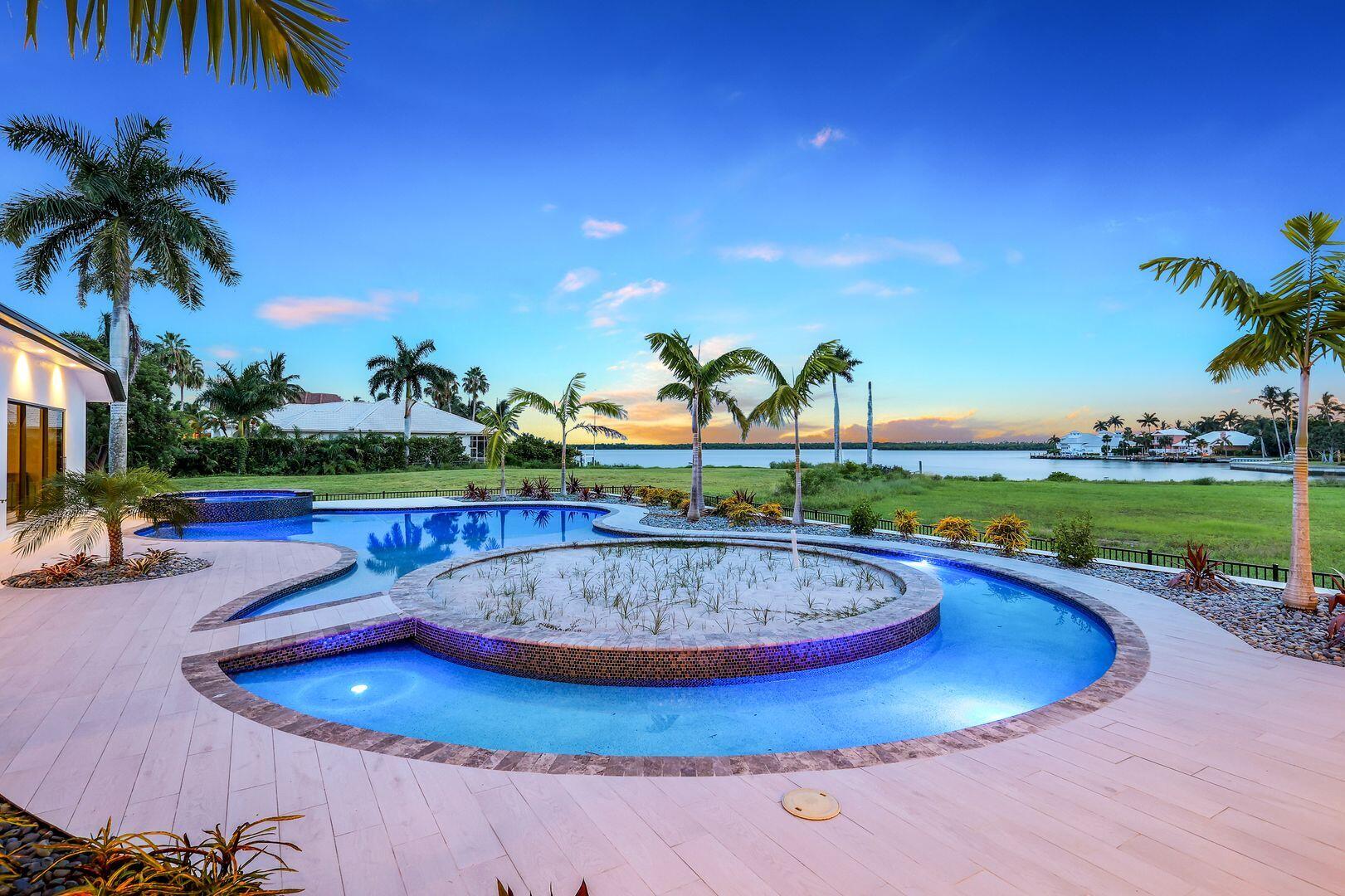 a view of a swimming pool and a yard