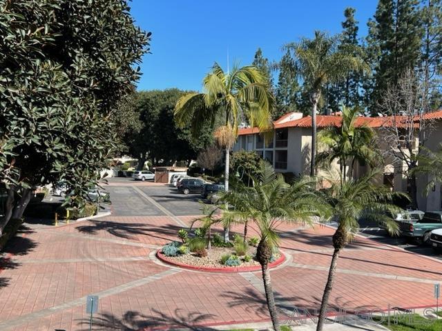 a row of palm trees in front of a house