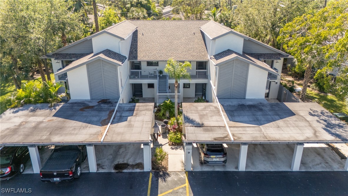 a top view of a house with patio