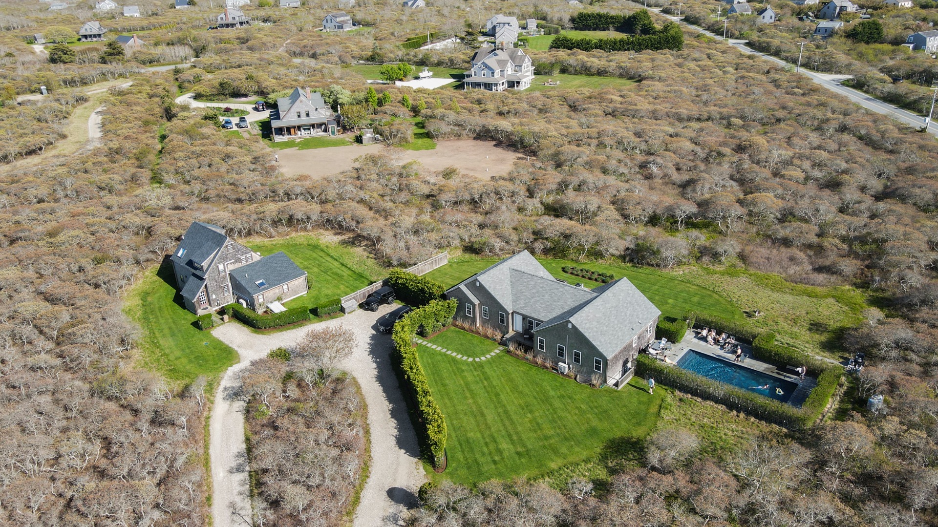 an aerial view of residential house with outdoor space