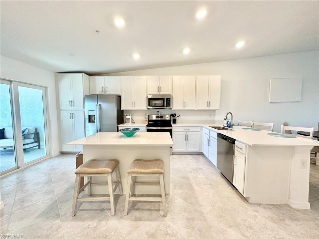 a kitchen with a sink cabinets and stainless steel appliances