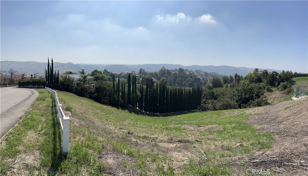 a view of a garden with a building in the background