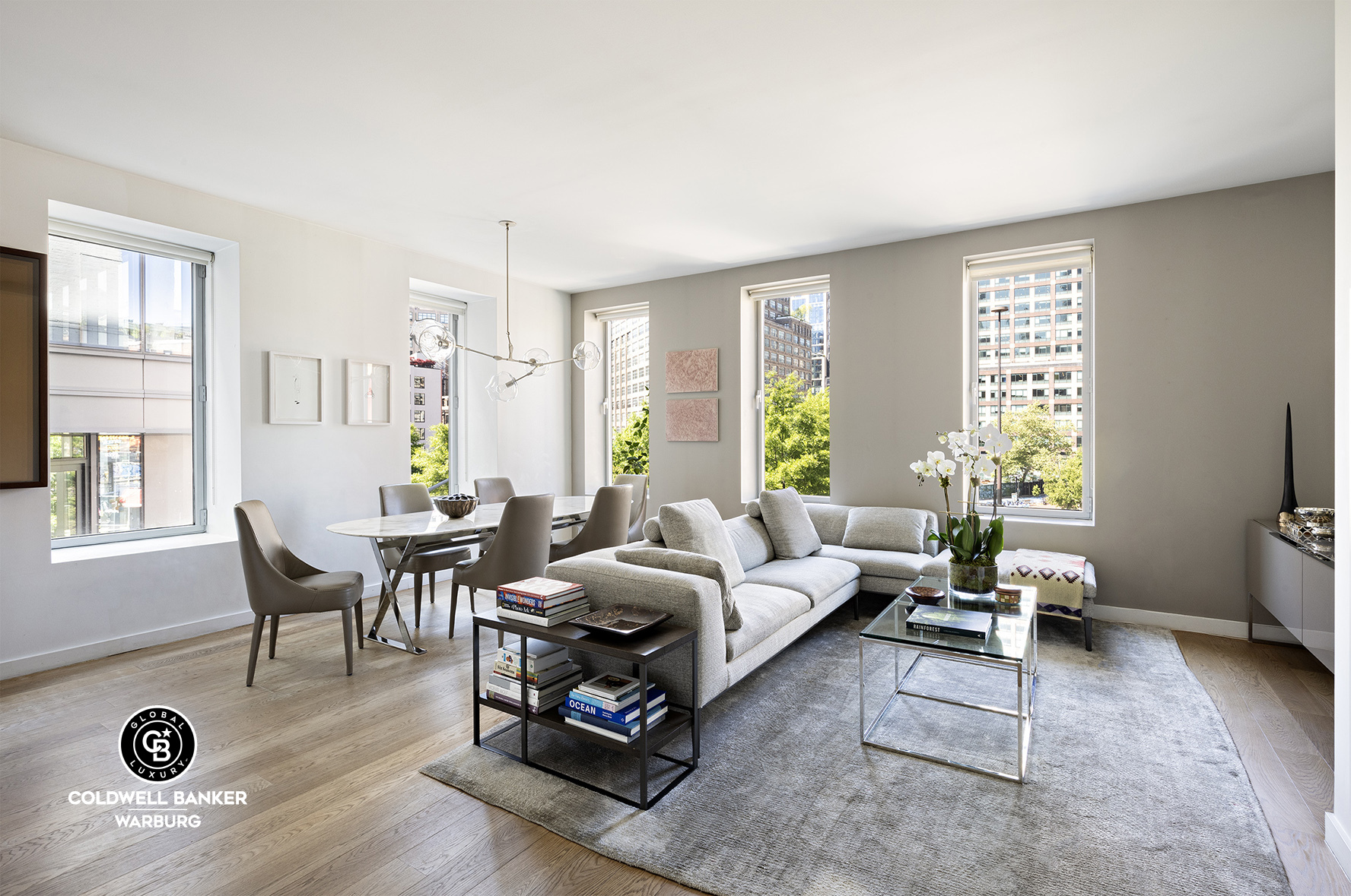 a living room with furniture rug and window