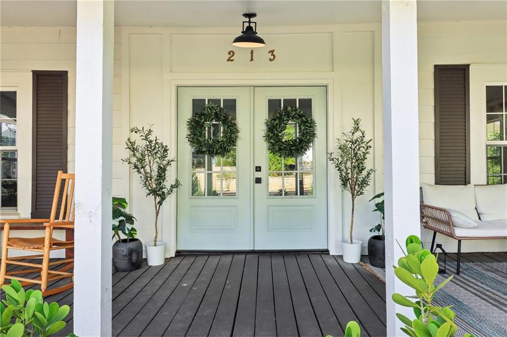 a front view of a house with patio