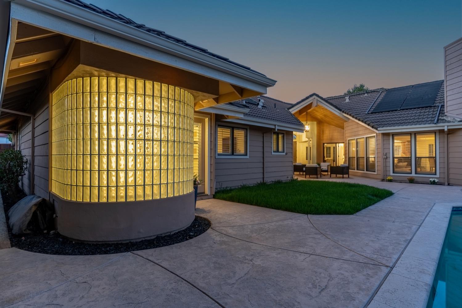 a view of a porch with a backyard