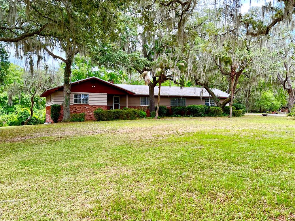 a front view of a house with yard and tree