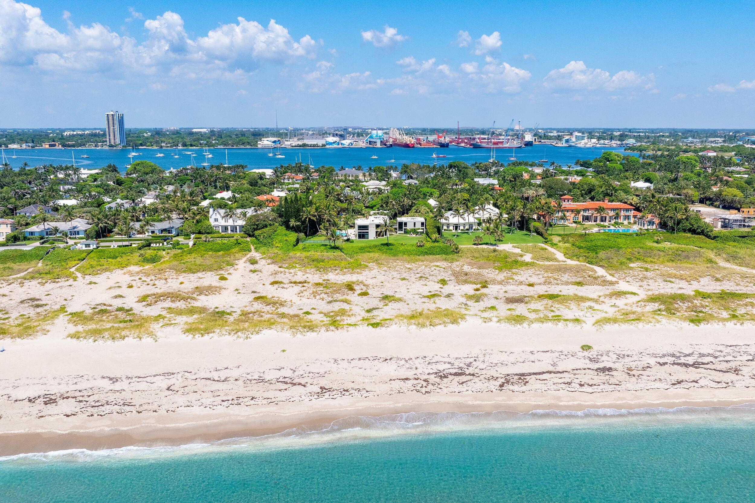 a view of a lake with a beach