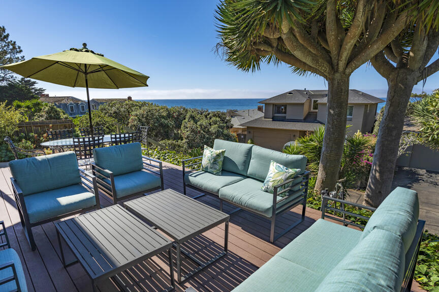 a view of a terrace with couches and potted plants