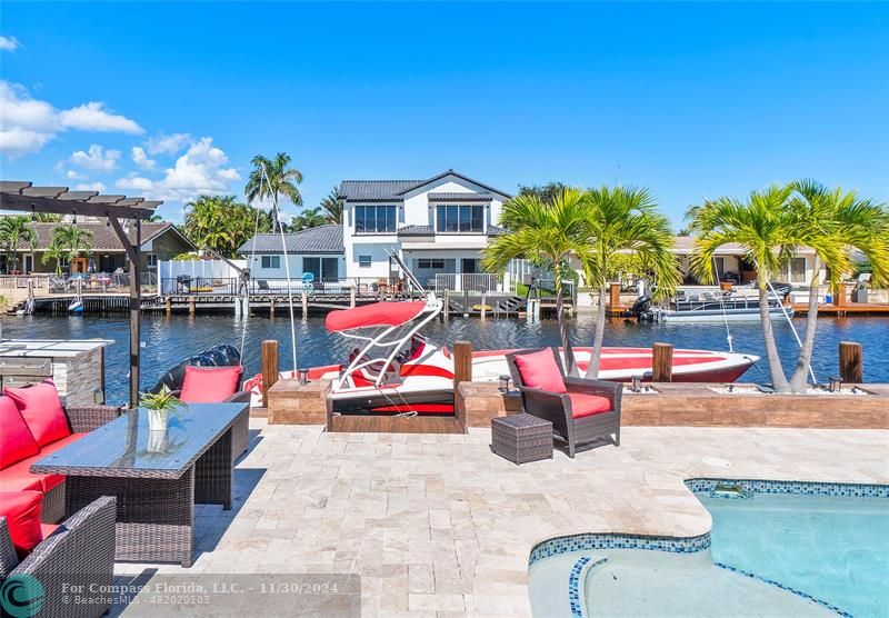 a backyard of a house with outdoor seating