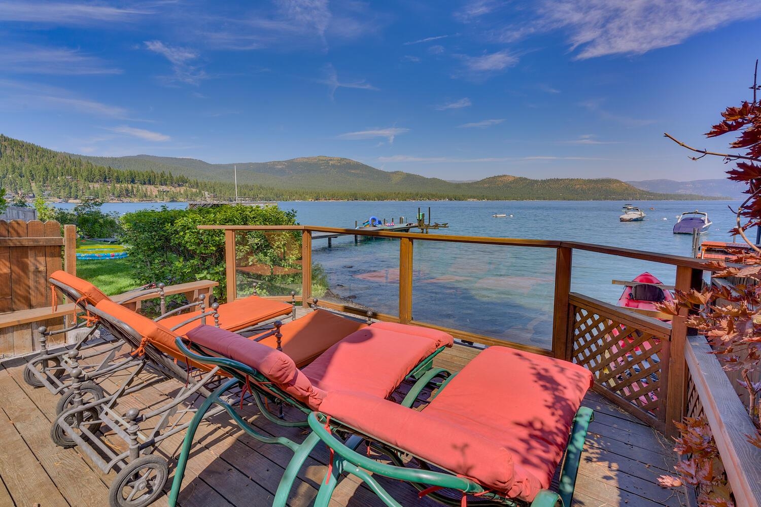 a view of a balcony with lake view