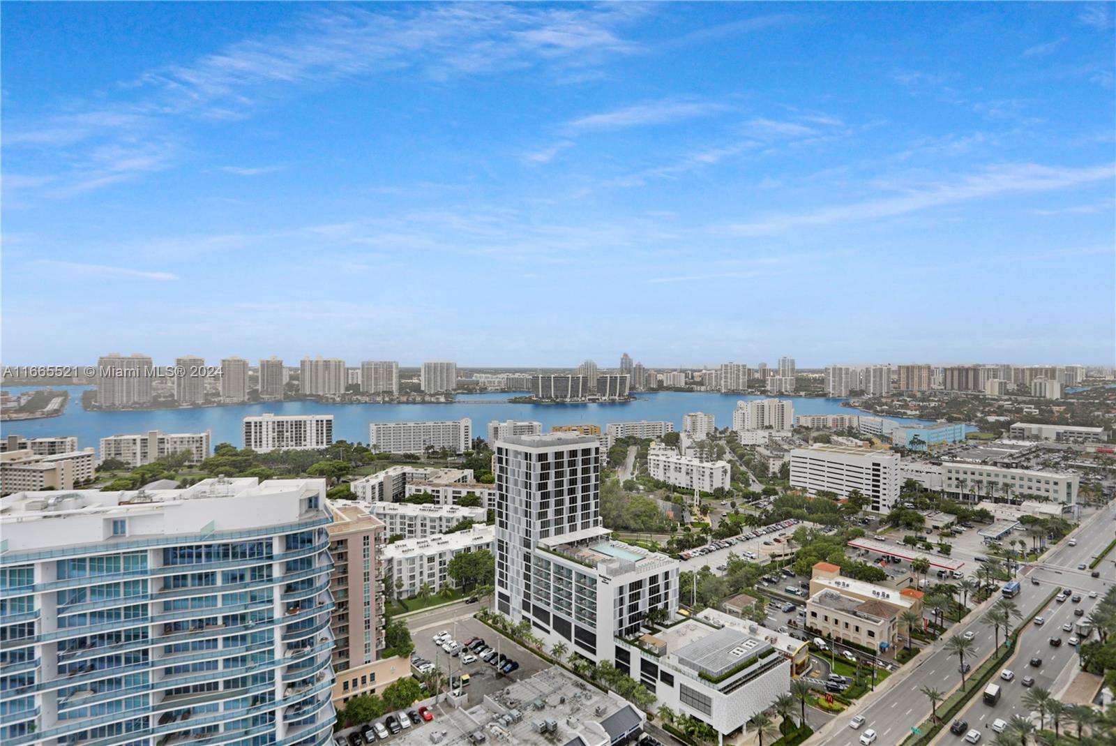 an aerial view of a building with outdoor space