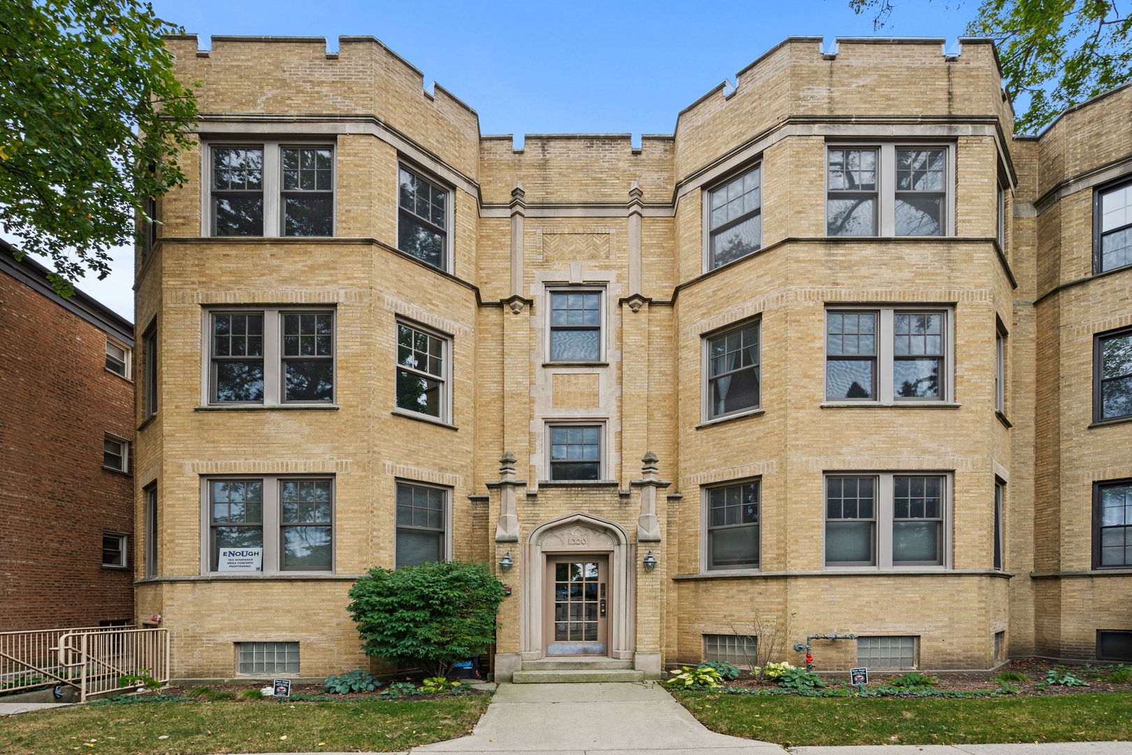 a front view of a building