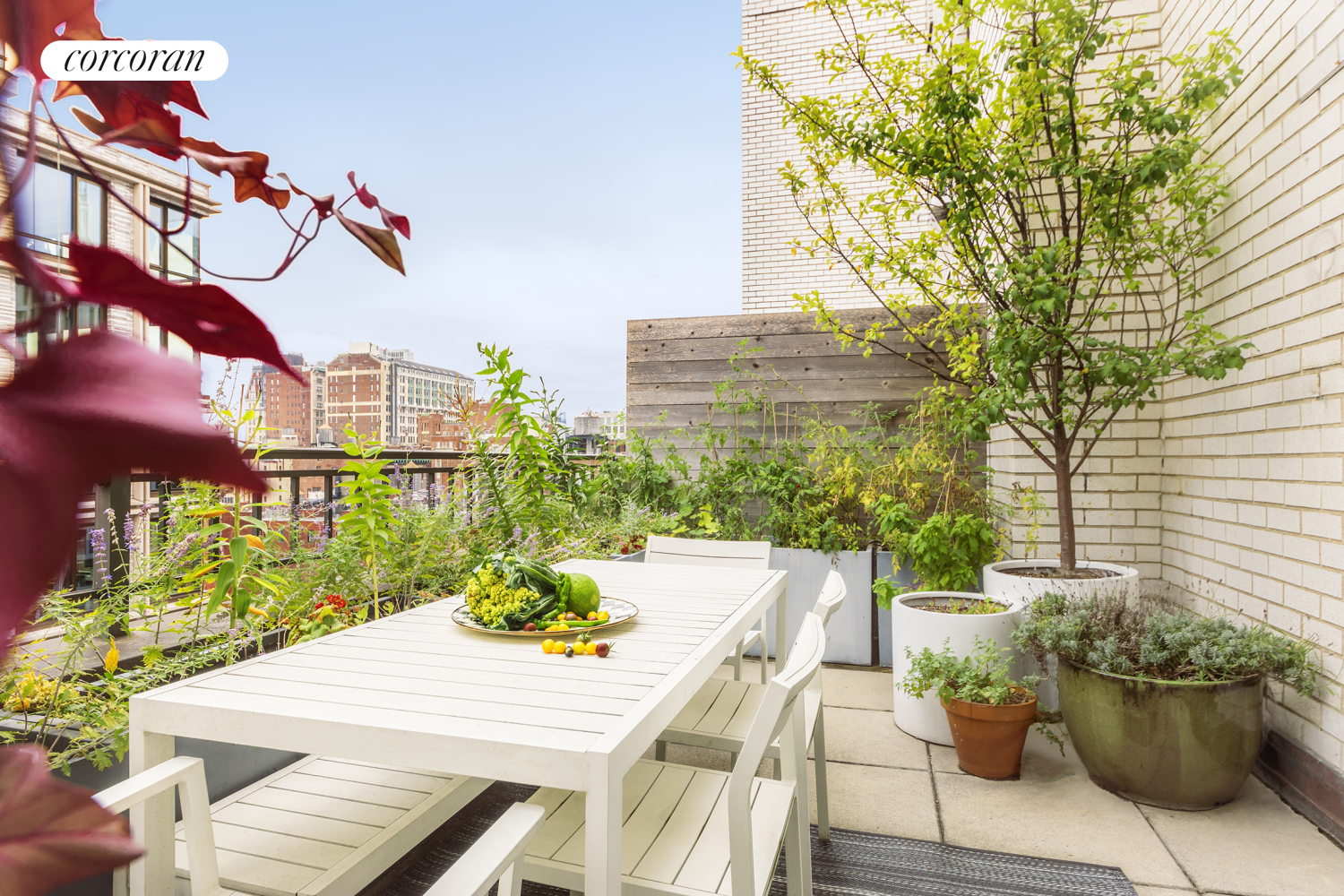 a view of a patio with potted plants