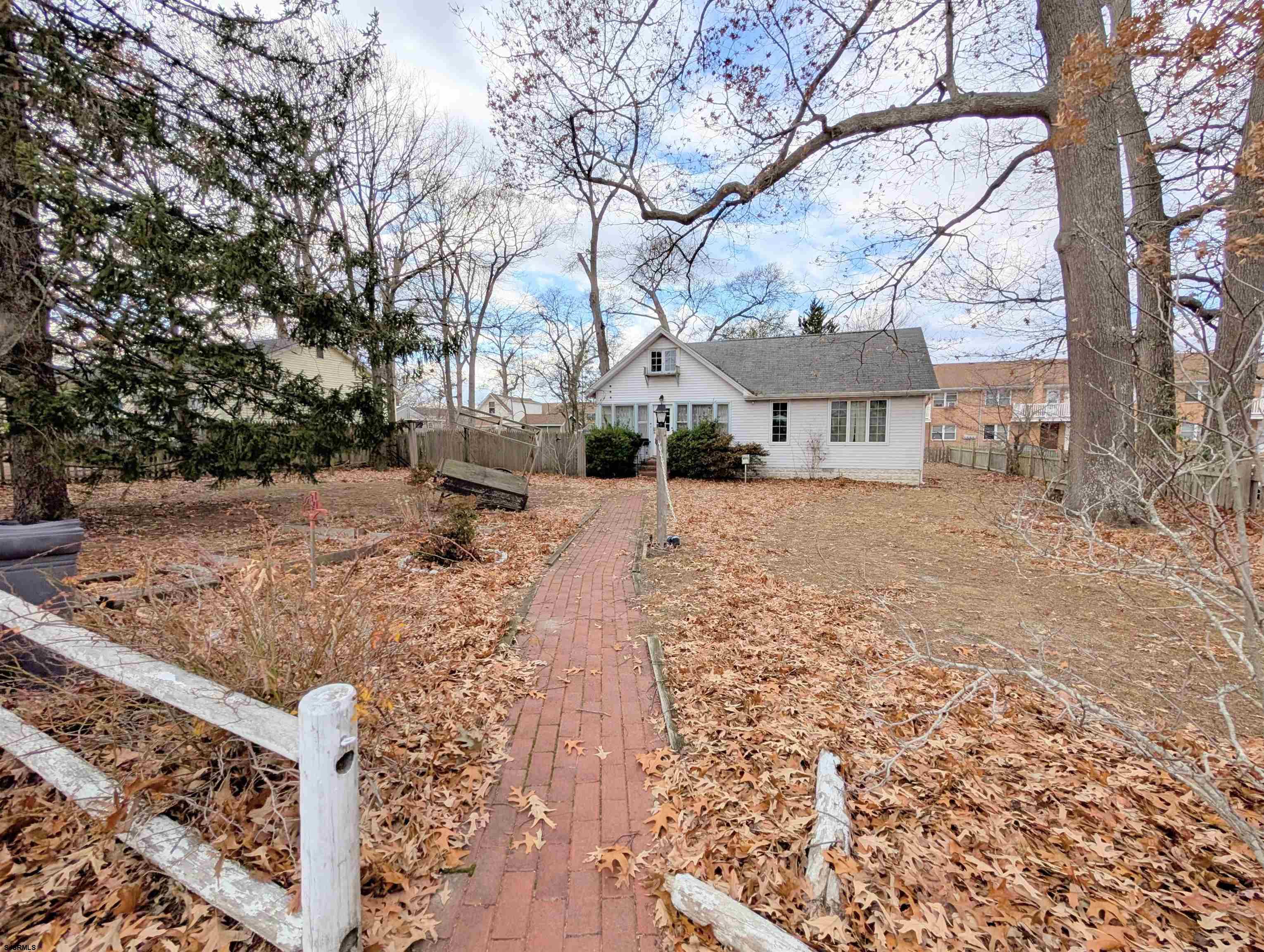 a view of a yard with a tree