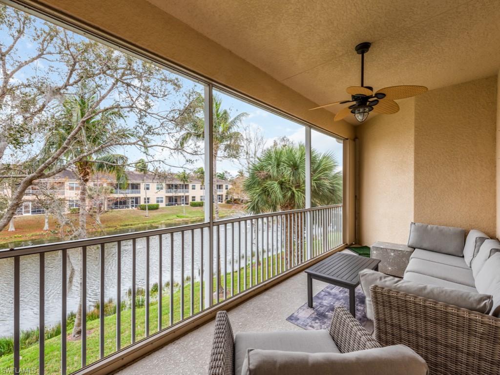 a balcony with furniture